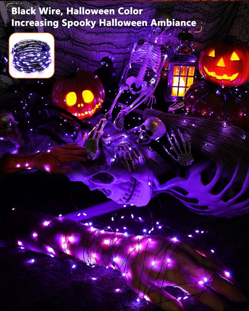 BRIZLER Halloween Fairy Lights, 2 Pack Total 78FT 240 LED Purple Fairy Lights, 8 Modes Solar Powered Purple Light, Twinkle Outdoor Halloween Light String for Outside Party Home Decor Black Wire - Image 2